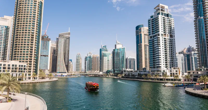 Dubai Marina with skyscrapers